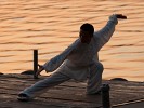 Kungfu training in the setting sun, Kunming lake. : China, People, Sunset