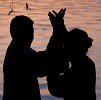 Kungfu training in the setting sun, Kunming lake. : China, People, Sunset