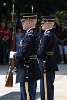 Soldiers from the 3rd U.S. Infantry Regiment (The Old Guard) guard the Tomb of the Unknown Soldier at Arlington National Cemetery. This Tomb holds the remains of unknown service members from WW I, WW II, the Korean and the Vietnam war.