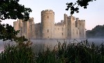 The athmospheric and mysterious Bodiam Castle before sunrise, Bodiam, United Kingdom. : Panoramic, Shift-stitched (Landscape), United Kingdom