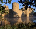 Bodiam Castle basking in the morning sun, Bodiam, United Kingdom. : Panoramic, Shift-stitched (Landscape), United Kingdom