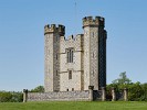 The 18th century Hiorne Tower in Arundel Park overlooking Swanbourne Lake, close to Arundel Castle. : United Kingdom