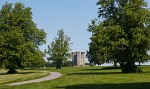 The 18th century Hiorne Tower in Arundel Park overlooking Swanbourne Lake, close to Arundel Castle. : United Kingdom