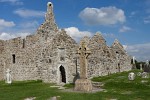 The South Cross (replica) and temple Dowling, Clonmacnoise, Ireland. : Ireland