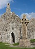 The South Cross (replica) and temple Dowling, Clonmacnoise, Ireland. : Ireland