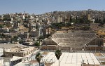 Roman amphitheatre in the heart of downtown Amman (or Philadelphia as it was called in Roman times after the Ptolemy ruler Philadelphus (283-246 BC)). It was probably built in the 2nd century AD during the reign of Antonius Pius (AD 138-61) and it has a seating capacity of 6000. On the left, the small 500-seat amphitheatre Odeon. : Jordan