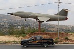 Old Jordanian Airforce F-104 Starfighter on display on the side of the road. : Jordan