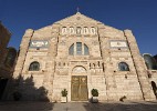 Early 20th-century Roman Catholic Church in Madaba, Jordan. The facade was built with ancient stones and Roman columns. The Church holds the Shrine of the beheading of John the Baptist. : Jordan