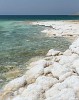 Salt deposits on the Dead Sea shoreline. : Jordan