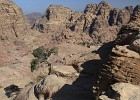 The ancient city of Petra as seen from the High Place of Sacrifice or locally known as Al-Madbah (the Altar). The Nabataeans levelled the top of Jebel Madbah to make a platform, digging large depressions with drains to channel the blood of sacrificial animals. At first there doesn't seem much to see except for some weathered steps, but this is in fact one of the best-preserved sacred sacrificial sites from ancient times. : Jordan