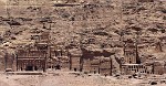 The Royal Tombs as seen from the summit of Al-Habis, one of the many high places of Petra. : Jordan