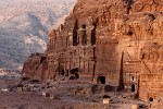 From left to right: The Palace, the Corinthian, and the Silk Tomb in the setting sun. : Jordan