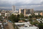 The impressive African Union (AU) building in Addis Abbeba, financed by China, surrounded by, well, less magnificent structures.