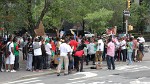 Protesters in front of the UN building, New York.