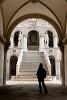 Magnificent marble Scala dei Giganti (Giants' staircase) in the main courtyard of Palazzo Ducale - Venice, Italy. It is topped by Sansovino's statues of Mars and Neptune, behind which the swearing-in ceremony of the doge took place. : Italy