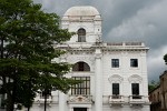 Dark clouds gathering over the Palacio Municipal at Plaza de la Independencia in Casco Viejo, Panama city. : Panama