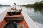 Returning to the fishing village Boca Chica with a rented fishing boat. : Panama