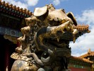 Bronze lion guarding the inner palace of the forbidden city. : China