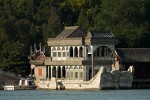 Cixi's immobile marble boat on the shore of Kunming lake. : China