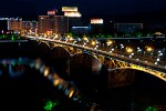 Chang river in the Porcelain Mecca Jingdezhen by night. : China