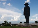 Sandino's huge silhouette overlooking Managua in the Tiscapa National Historic Park. It marks the location were Sandino and his men were executed in 1934. General Augusto César Sandino was the guerrilla leader in the rebellion against the U.S. military occupation of Nicaragua between 1927 and 1933. Sandino's legacy was claimed by the Sandinista National Liberation Front (FSLN), which overthrew the Somoza government in 1979. : Nicaragua