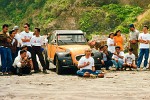 Ceremonial renaming of troublesome "2 chevaux" on the black sand beach of Parangtritis - South of Yogyakarta, Indonesia.