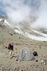 Setting up camp at the end of day four along the Machame-route - Kilimanjaro, Tanzania.