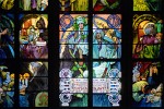 Detail of stained glass windows of St. Vitus Cathedral on Castle Hill - Prague, Czech Republic.